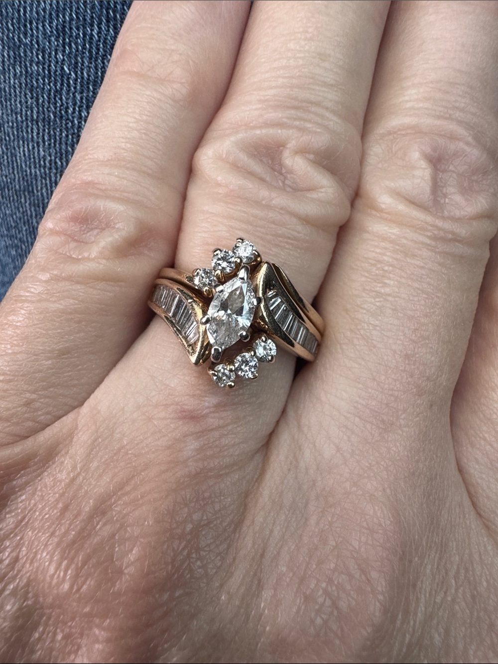 Rose Gold Marquise Diamond Cluster Ring - Elegant Women's Jewelry